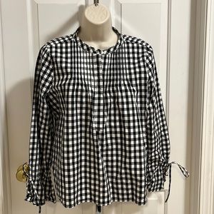J Crew Tie-sleeve Top Black & White Gingham Sz S H7541